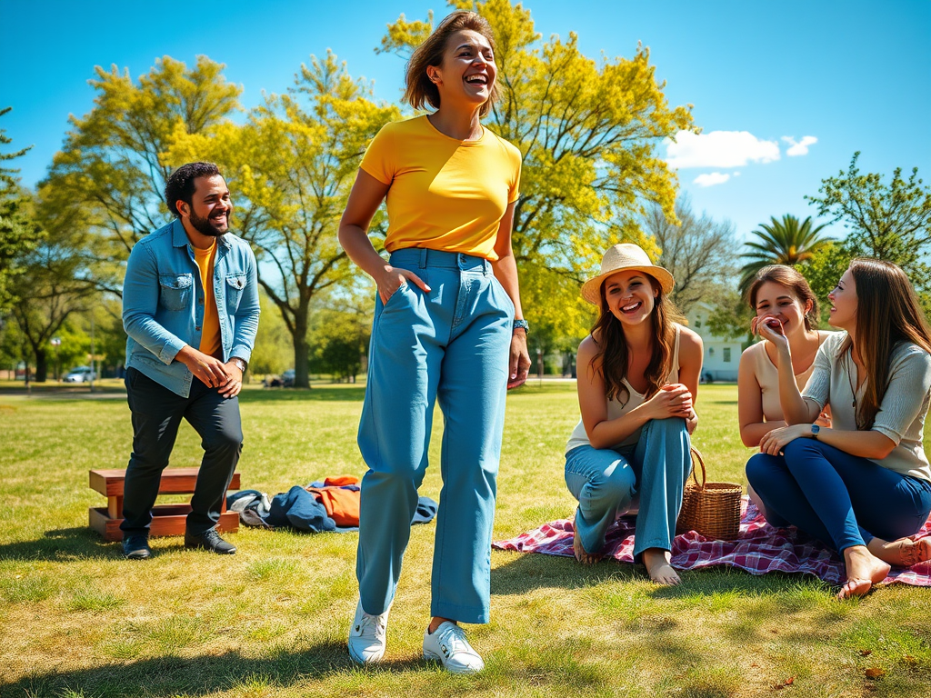 Un groupe d'amis rit et s'amuse lors d'un pique-nique en plein air par une belle journée ensoleillée.